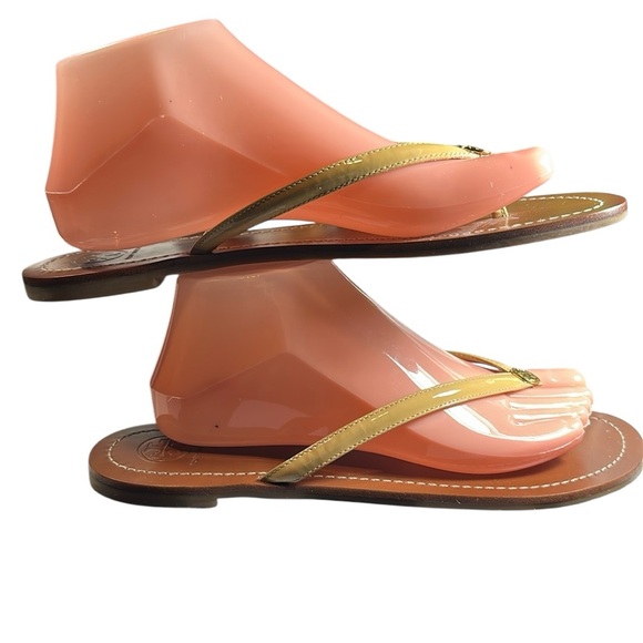 TORY BURCH SANDALS SHOES TERRA THONG GOLD LOGO 9.5 - Picture 1 of 8